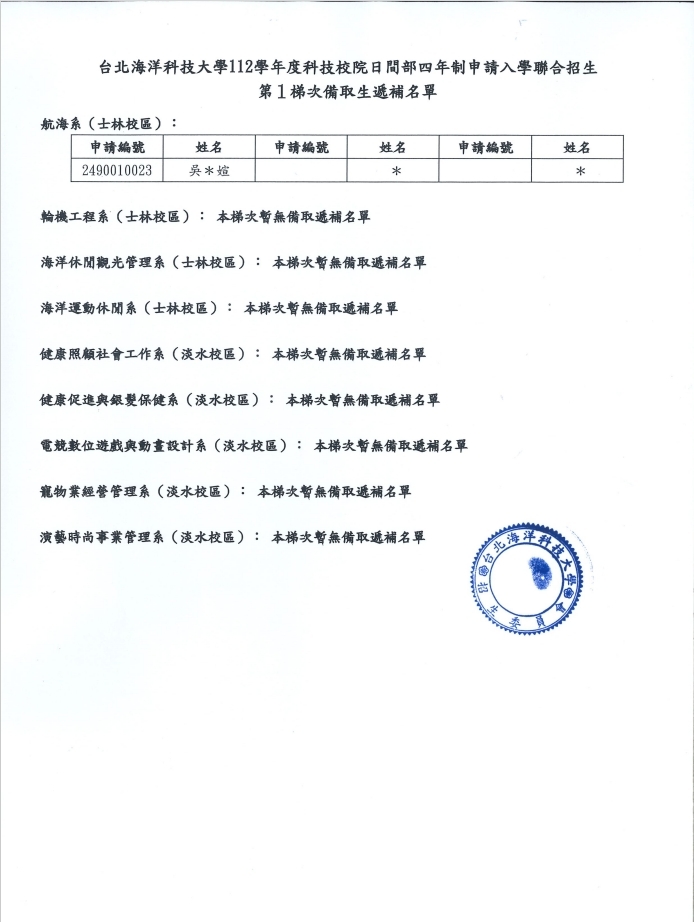 航海系名單