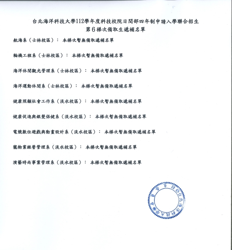 第6次備取生遞補名單