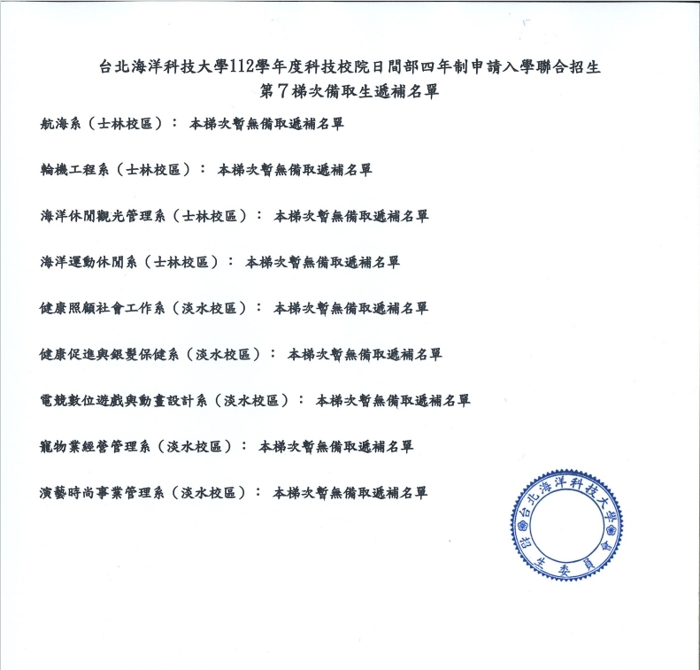 第7梯次備取生遞補名單