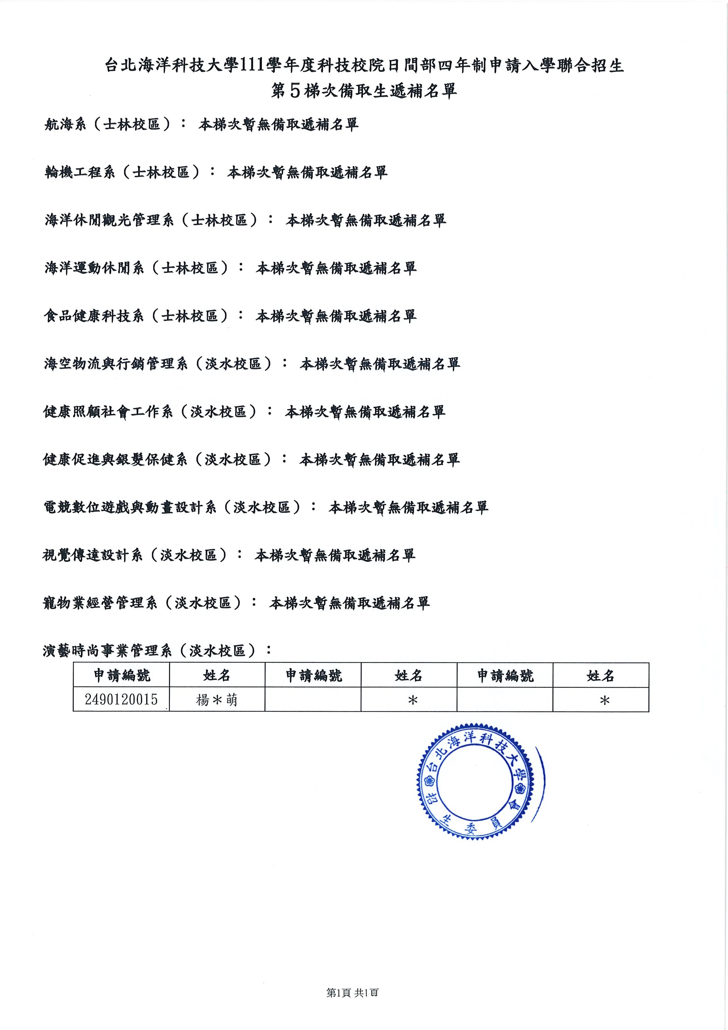 111申請入學第5梯次